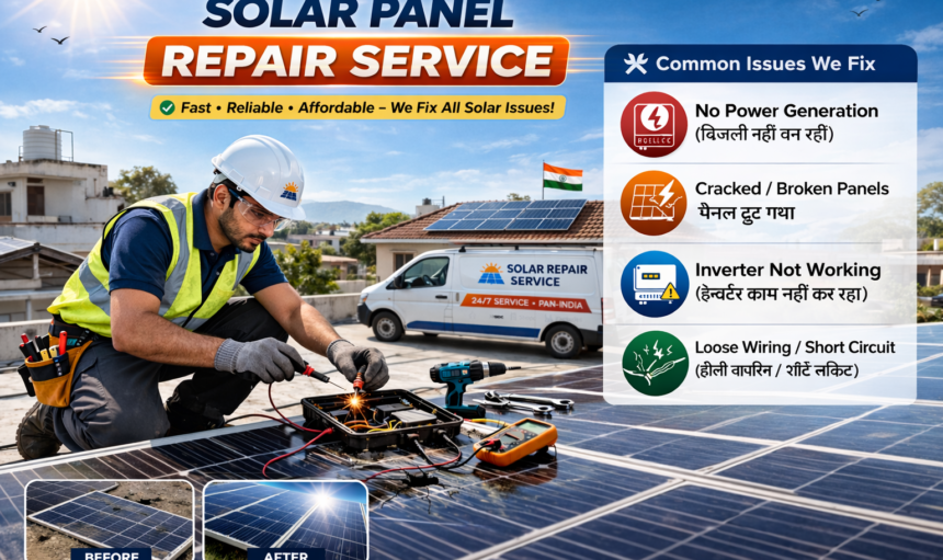 Solar panel repair service in Kotdwar fixing inverter issues, wiring faults and damaged rooftop solar panels.