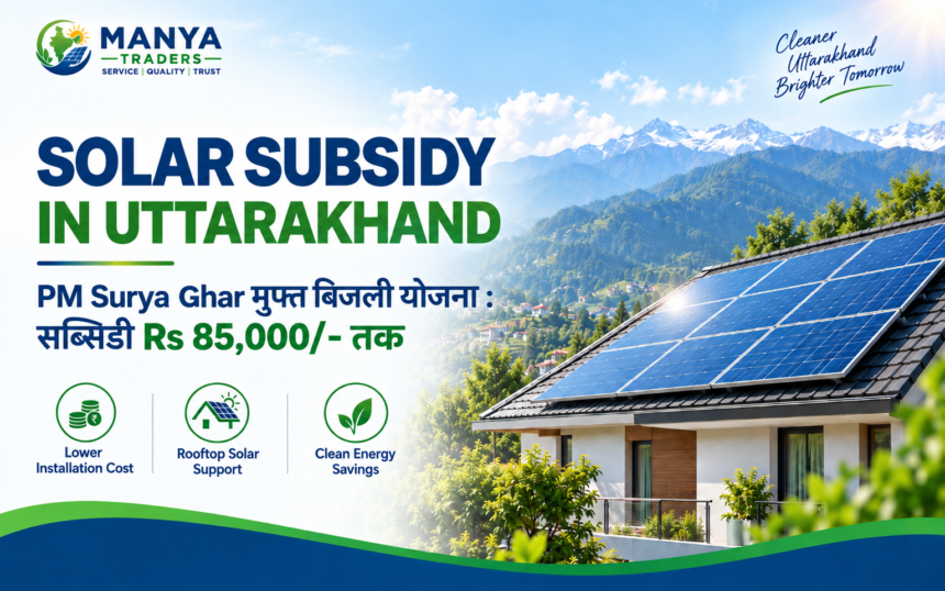 Manya Traders solar subsidy in Uttarakhand for rooftop solar installation with PM Surya Ghar Muft Bijli Yojana benefits up to Rs 85,000"